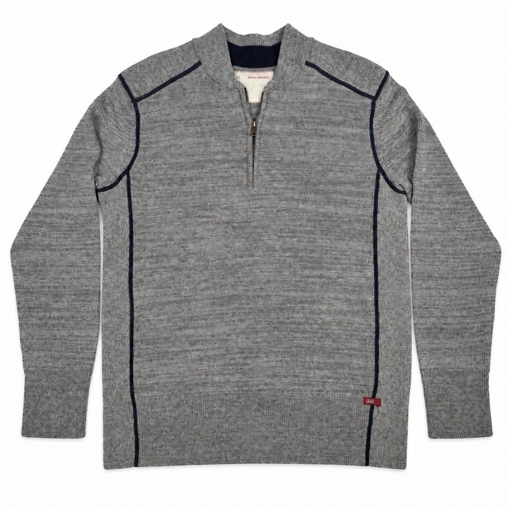 Banana Republic Heritage Mens M Gray Merino Wool Blend Quarter Zip Scuba Sweater